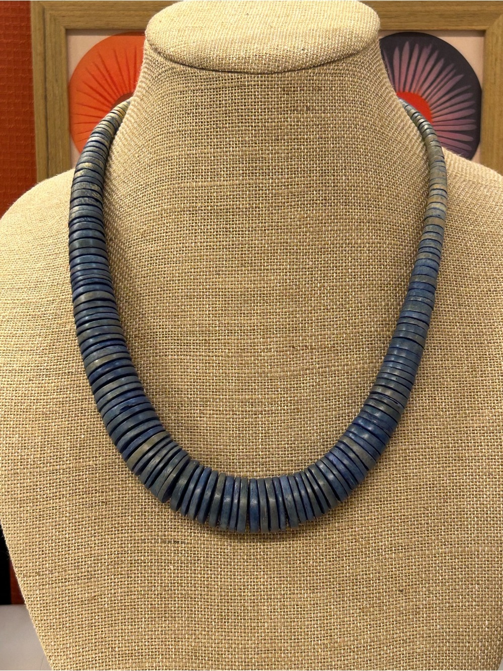 Beautiful blue coconut shell statement necklace